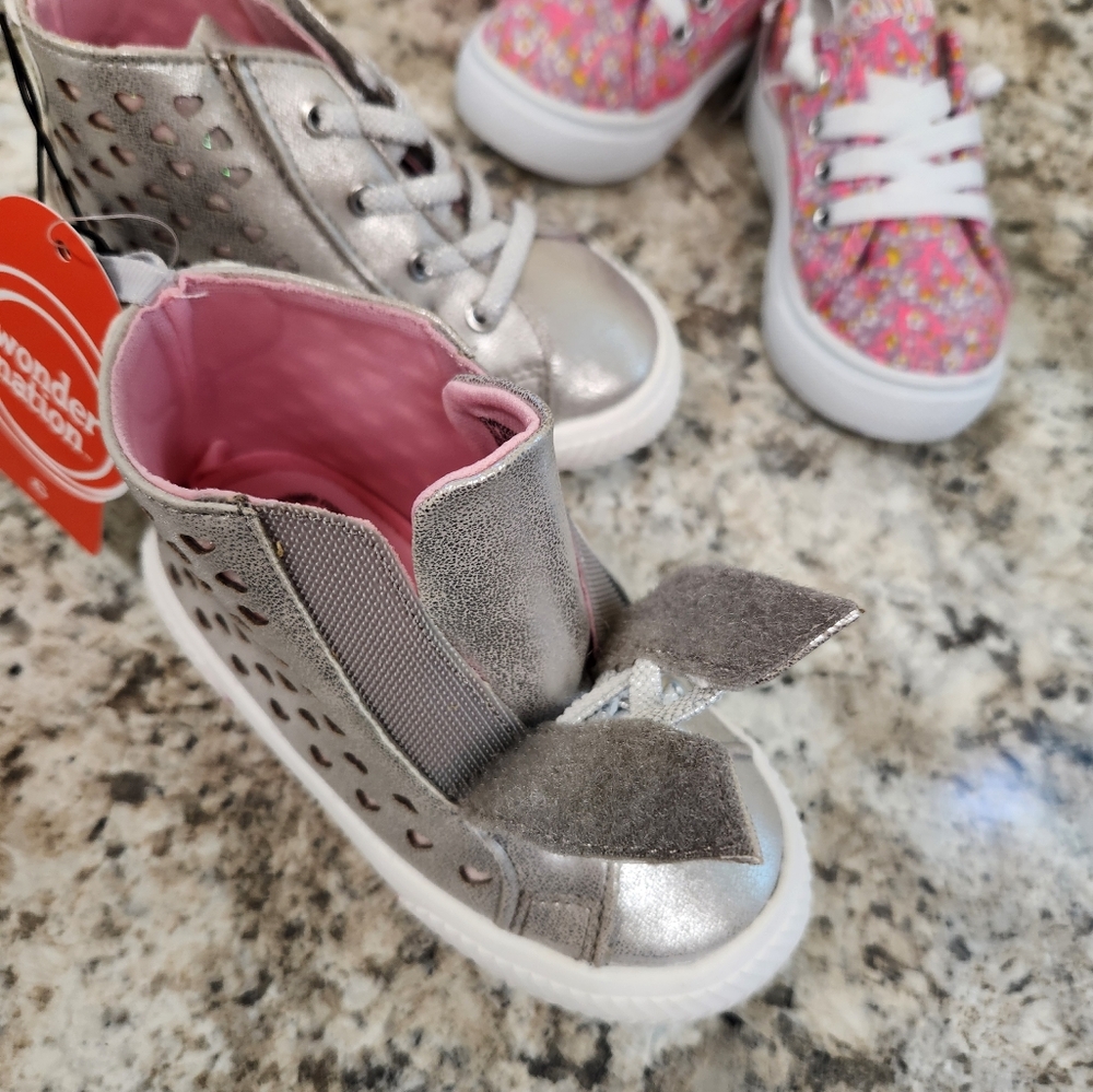 NWT 3 Pairs Toddler Girl's Sneakers Shoes Slip On Pink Flowers Unicorns - Picture 5 of 8